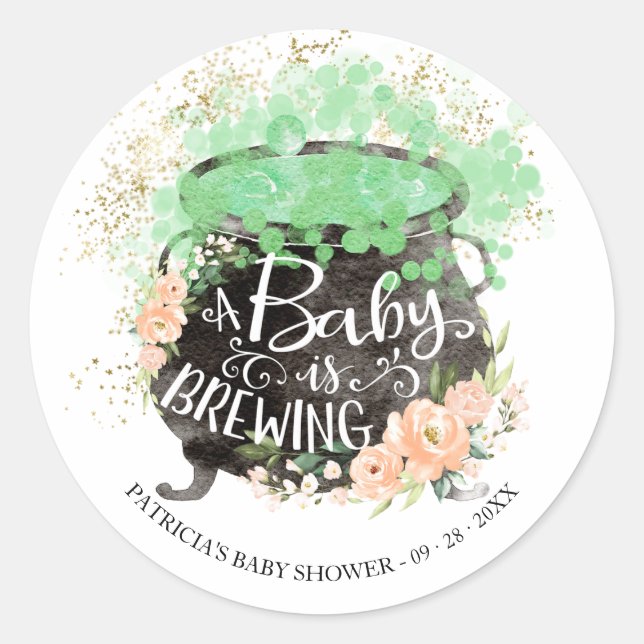 A Baby Is Brewing Halloween Baby Shower  Classic R Classic Round Sticker (Front)