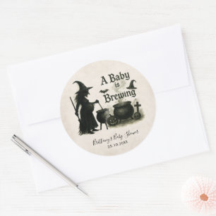 A Baby Is Brewing Halloween Baby Shower Classic Round Sticker