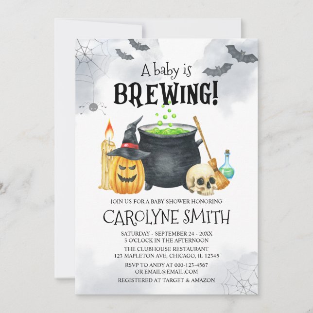 A Baby is Brewing Halloween Baby Shower Invitation (Front)