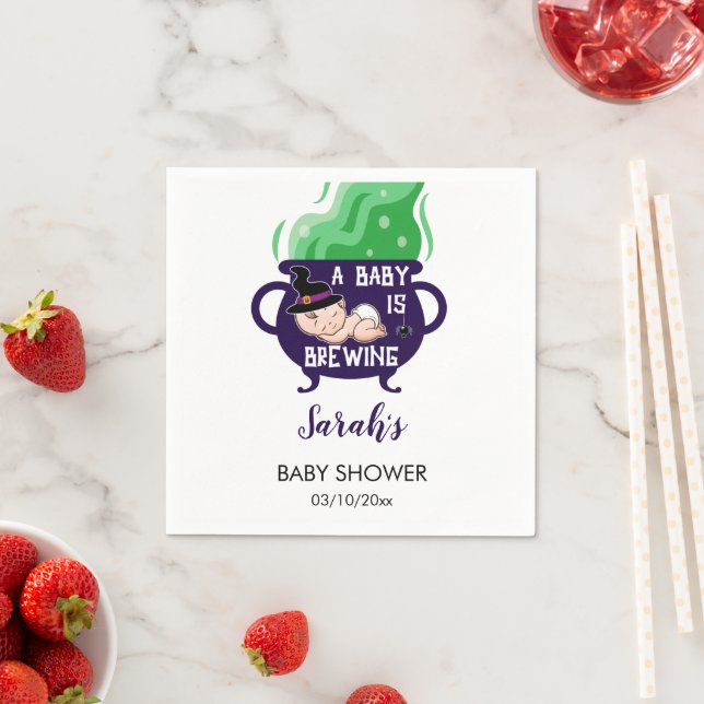 A Baby Is Brewing Halloween Baby Shower Napkin (Insitu)