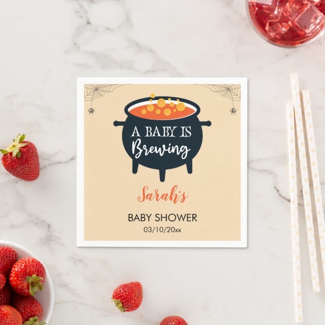 A Baby Is Brewing Halloween Baby Shower Napkin (Insitu)