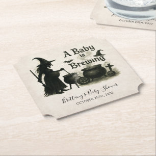 A Baby Is Brewing Halloween Baby Shower Paper Coaster