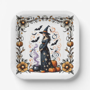 A Baby is Brewing Halloween Baby Shower Paper Plate