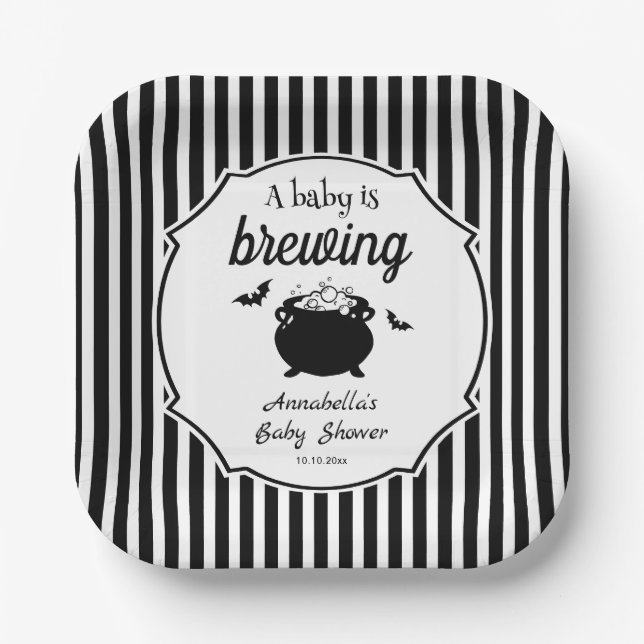 A Baby is Brewing Halloween Baby Shower Paper Plate (Front)