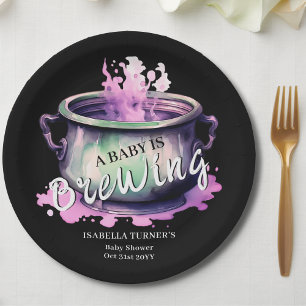 A Baby is Brewing   Halloween Baby Shower Paper Plate