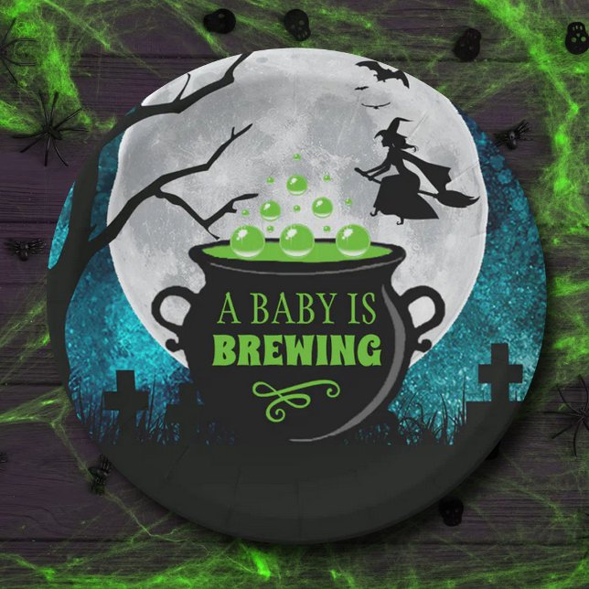 A Baby Is Brewing Halloween Baby Shower Paper Plate (Creator Uploaded)