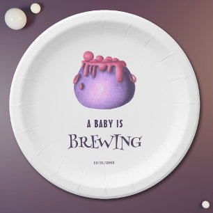 A Baby is Brewing Halloween Baby Shower Paper Plate