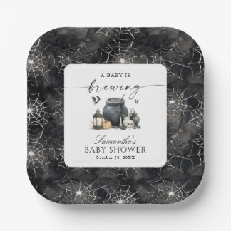 A Baby Is Brewing Halloween Baby Shower Paper Plate