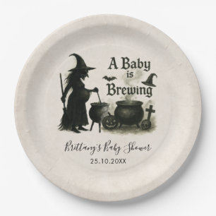 A Baby Is Brewing Halloween Baby Shower Paper Plate