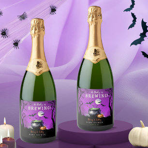 A Baby Is Brewing Halloween Baby Shower  Sparkling Wine Label