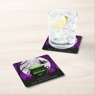 A Baby Is Brewing Halloween Baby Shower Square Paper Coaster