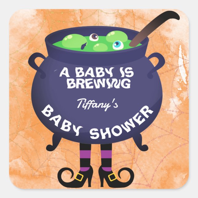 A Baby is Brewing Halloween Baby Shower Square Sticker (Front)