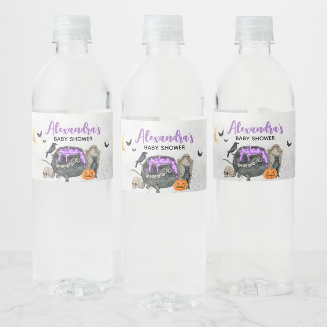 A Baby is Brewing Halloween Baby Shower  Water Bottle Label (Bottles)