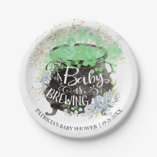 A Baby Is Brewing Halloween Boy Baby Shower Paper Plate