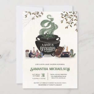A Baby is Brewing Halloween Cauldron Shower Invitation