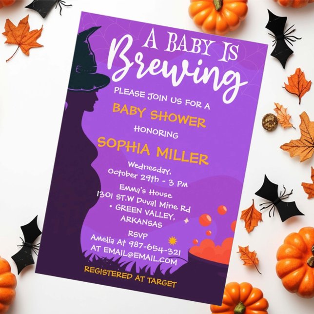 A Baby Is Brewing Halloween Witch Baby Shower Invitation (Creator Uploaded)