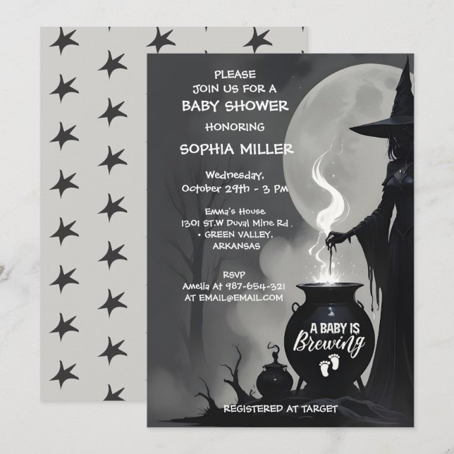 A Baby Is Brewing Halloween Witch Baby Shower Invitation (Front/Back)