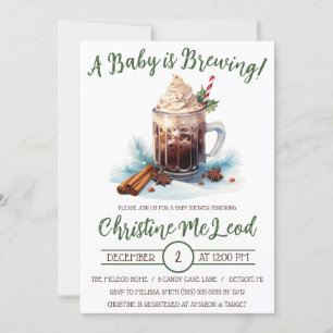 A Baby is Brewing, Holiday Iced Coffee Baby Shower Invitation