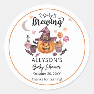 A Baby Is Brewing Jack-O-Lantern Halloween Shower  Classic Round Sticker