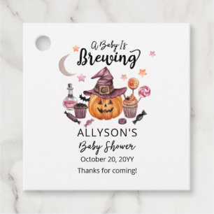 A Baby Is Brewing Jack-O-Lantern Halloween Shower Favour Tags