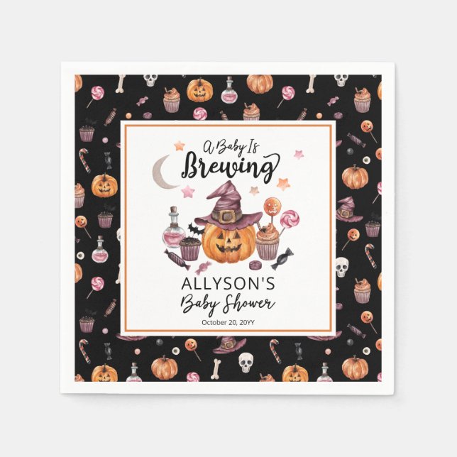 A Baby Is Brewing Jack-O-Lantern Halloween Shower  Napkin (Front)