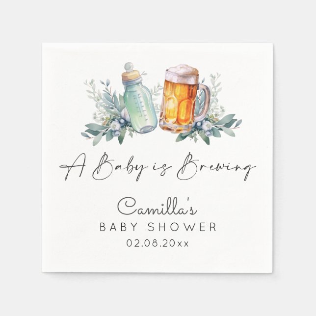 A Baby Is Brewing Minimalist Baby Shower Napkin (Front)