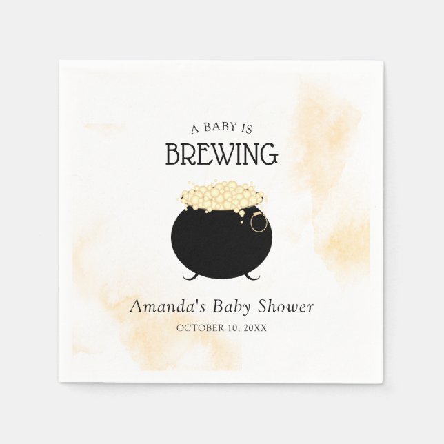 A Baby Is Brewing Neutral Halloween Baby Shower Napkin (Front)