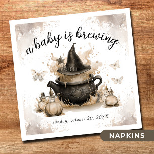 A Baby Is Brewing Neutral Halloween Baby Shower Napkin