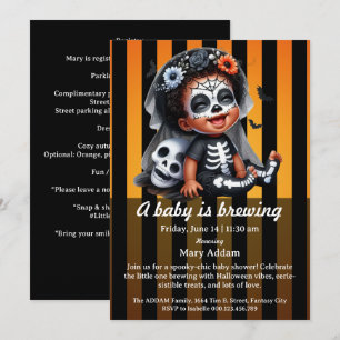 A Baby is Brewing, Orange Halloween Baby Shower Invitation