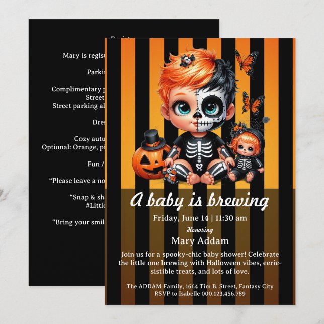 A Baby is Brewing, Orange Halloween Baby Shower Invitation (Front/Back)