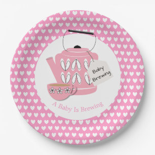 A Baby Is Brewing Pink Baby Shower Paper Plate