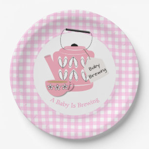 A Baby Is Brewing Pink Baby Shower Paper Plate