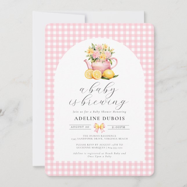 A Baby is Brewing Pink Flower Baby Shower  Invitation (Front)