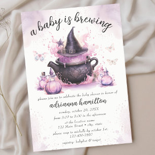 A Baby Is Brewing Pink Halloween Baby Shower  Invitation