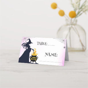 A Baby Is Brewing Pink Halloween Baby Shower Table Place Card