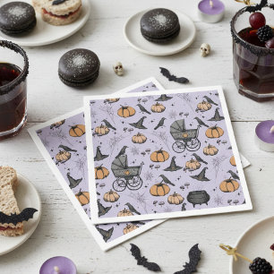 A Baby is Brewing Purple Victorian Baby Carriage Napkin