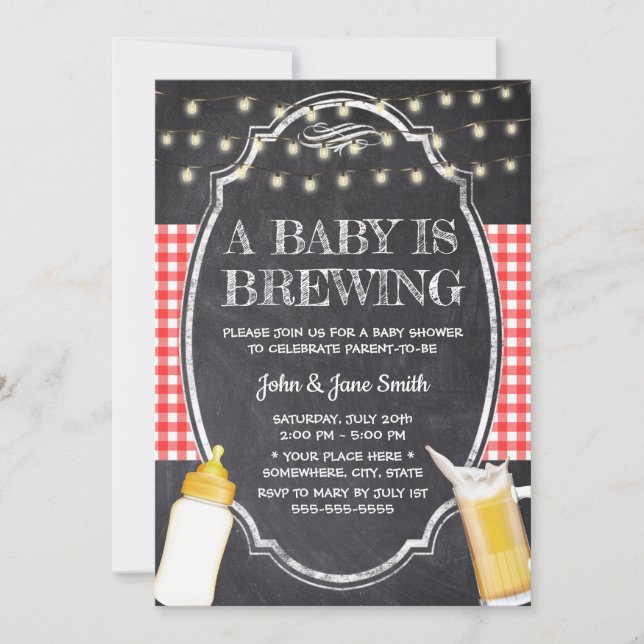 A Baby is Brewing Rustic Chalkboard Baby Shower Invitation (Front)