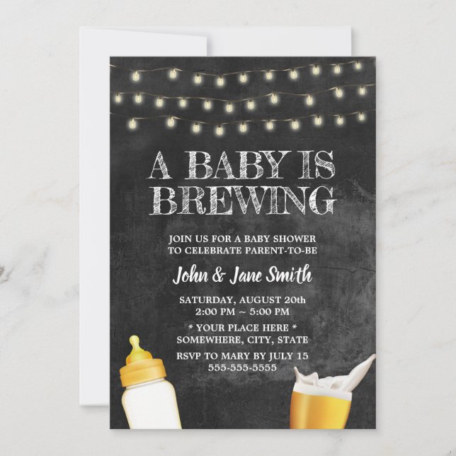 A Baby is Brewing Rustic Chalkboard Baby Shower Invitation (Front)