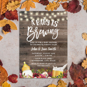 A Baby is Brewing Rustic Floral Beer Baby Shower Invitation