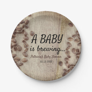 A Baby Is Brewing Rustic Wood Coffee Baby Shower Paper Plate
