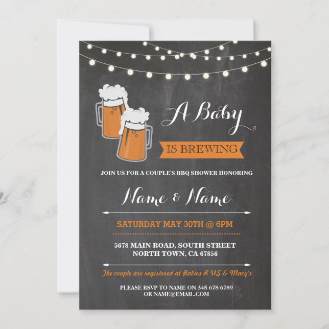 A Baby is Brewing Shower Beers BBQ BabyQ Invite (Front)