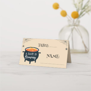 A Baby Is Brewing Shower Halloween Cauldron Table Place Card