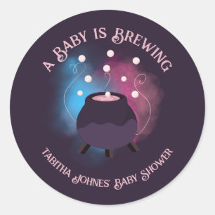 A Baby Is Brewing Spooky Gender Reveal Cauldron Classic Round Sticker