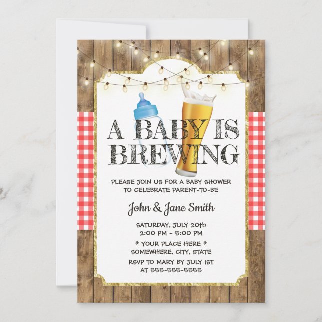 A Baby is Brewing String Lights Beer Baby Shower Invitation (Front)