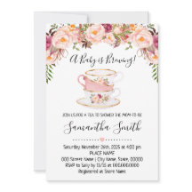 A Baby is brewing tea baby shower pink invitation