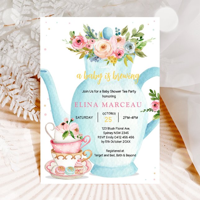A Baby Is Brewing Tea Party Baby Shower Invitation (Creator Uploaded)