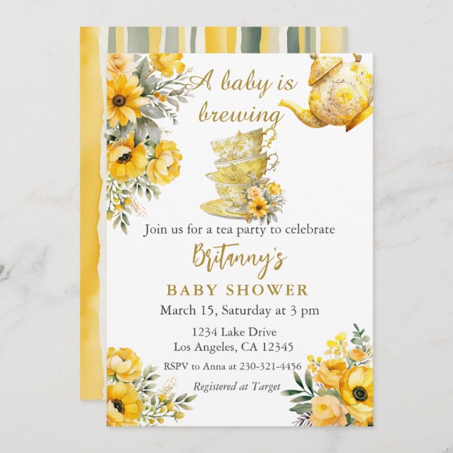 A baby is Brewing Tea Party Baby Shower Invitation (Front/Back)