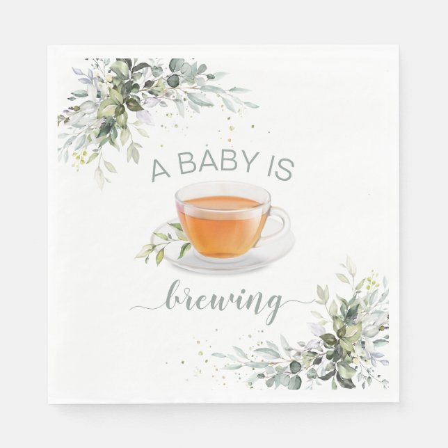 A baby is brewing Tea Party Baby Shower Napkin (Front)