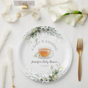 A baby is brewing Tea Party Baby Shower Paper Plate