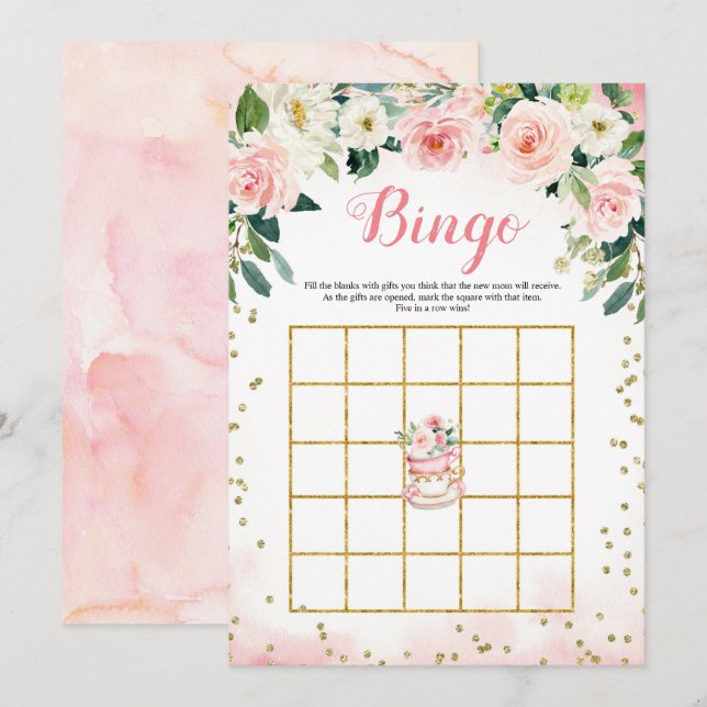 A Baby is Brewing Tea Party Bingo Game Card (Front/Back)